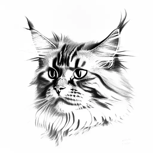 Maine Coon Cat In A Black And Grey Realistic Portrait