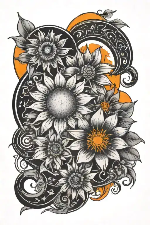 Orange Flower Sun Moon
