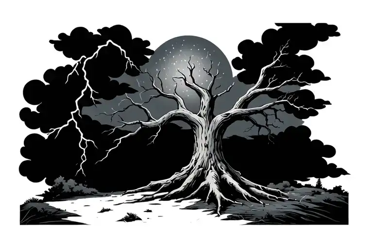 Dead Tree With Clouds And Lightning