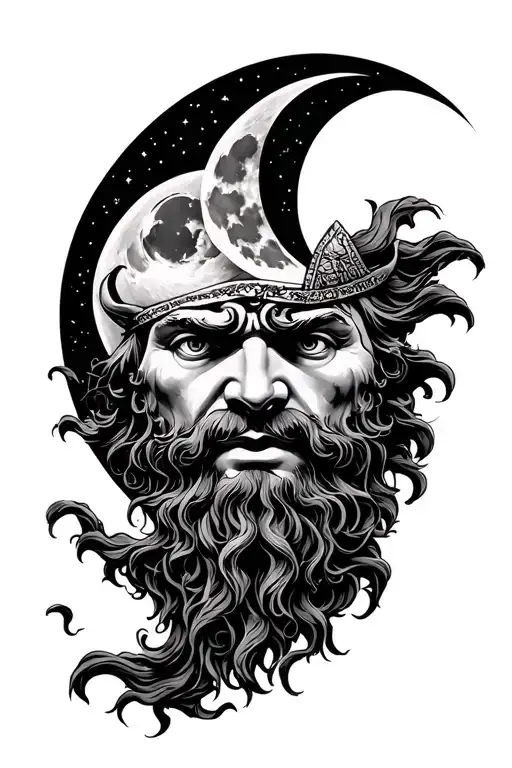 Greek Mythogy Hades Face With Moon And Night Sky