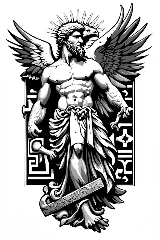 Prometheus Statue With Eagle And Greek Key