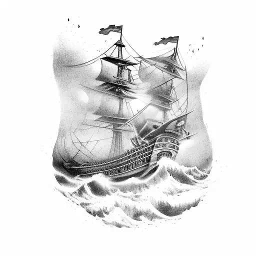 Pirate Ship Traveling Through A Thunder Storm In The Shape Of Posiedons Tridentstorm
