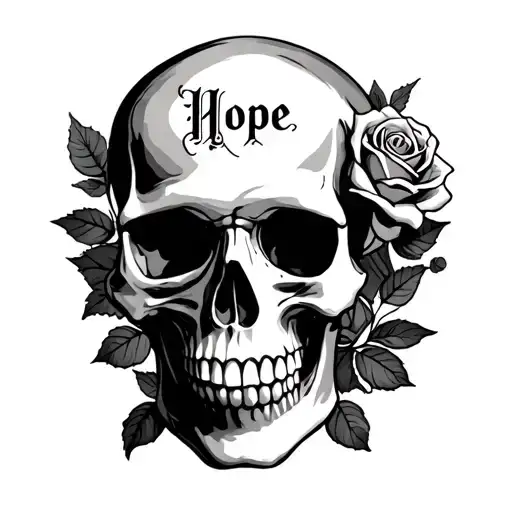 Skull And Rose With Hope Written