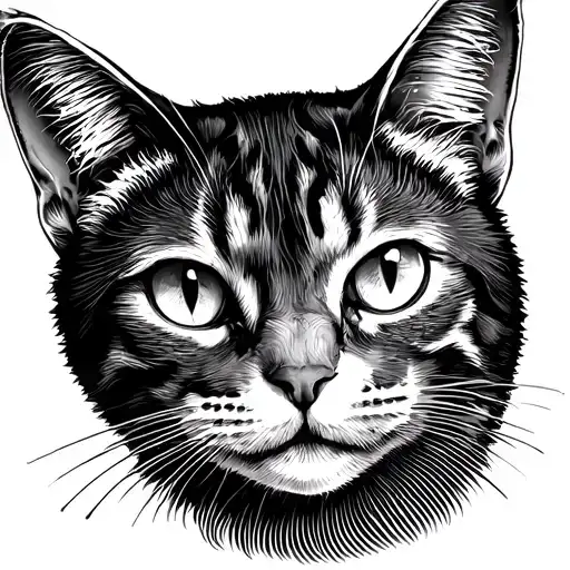 Cat Head Dotwork Black Simple