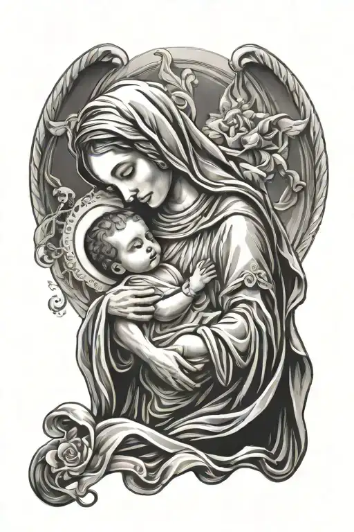 Mother Mary Holding Baby Jesus Praying