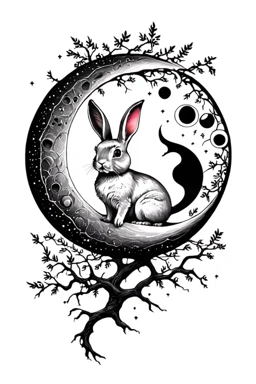 Bunny On A Moon Lunar Phases Tree Of Life