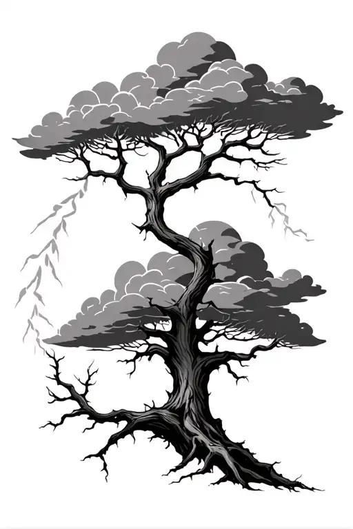 Dead Tree With Clouds And Lightning