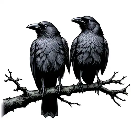 Two Crows On The Branches Of A Tree