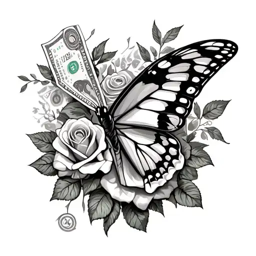 Buttefly With Money And Roses