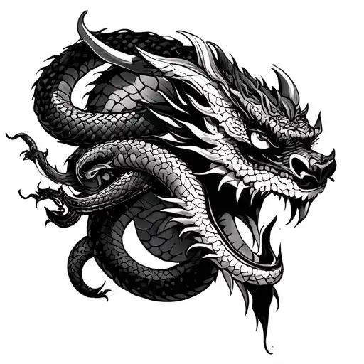 Oni Half Mask With Snake And Dragon Wrapped