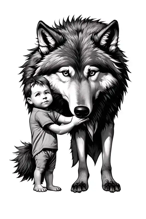 Wolf And His Son Holding Hands