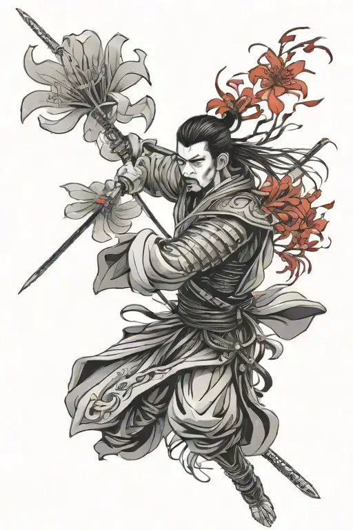 Side Samurai Warrior Background Red Spider Lily