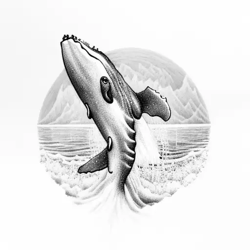 A Detailed Microrealism Tattoo Of A Whale Leaping Out Of The Water With A Tree Growing On Its Back