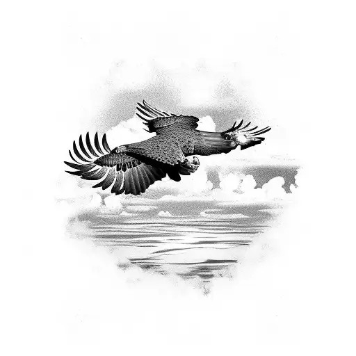 Eagle Soaring Over A Tropical Island