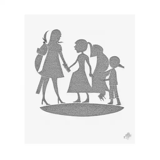 A Silhouette Of A Mother And Son Walking On A Chessboard Path
