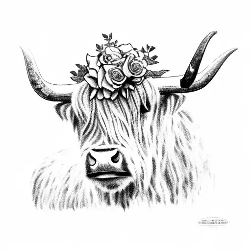 Highland Cow With Roses Beneath It