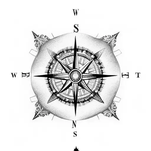 A Dotwork Tattoo Of A Compass With The Client's Father's Initials And The Word 'Familia' Around It