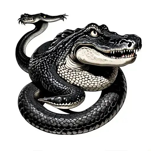 Snake Wrapped Around An Alligator