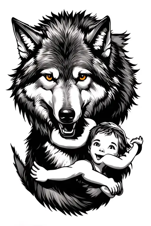 Wolf And His Son Playing Together