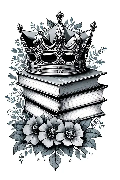Crown And Books Surrounded By Bold Floral