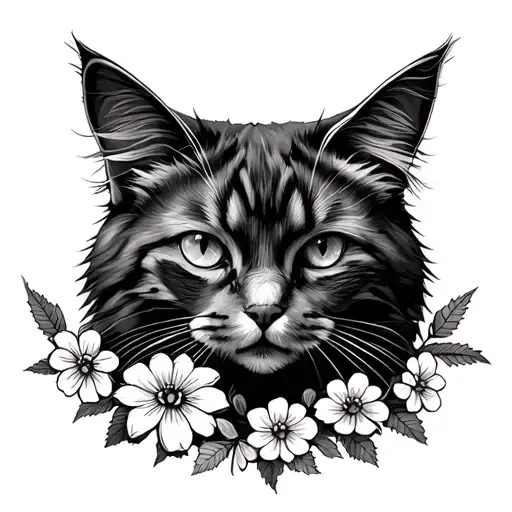 Norwegian Forest Cat Outline With Flowers Inside