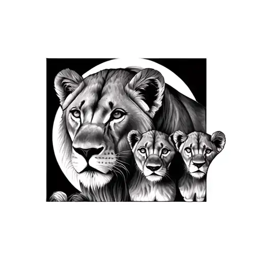 Lioness With 2 Cubs Full Moon