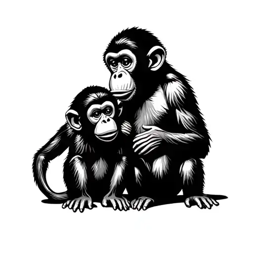 Baby Monkey And Papa Monkey Playing