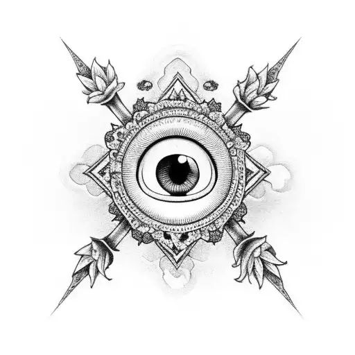 Gothic Cross With Lily Flowers And Mushrooms With Eyes