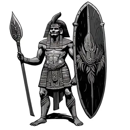 Tattoo Sketch Of Ancient Egyptian God Bes Standing With A Sheild
