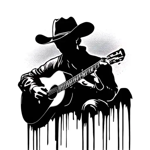 A Silhouette Of A Musician Wearing A Cowboy Hat And Playing A Guitar