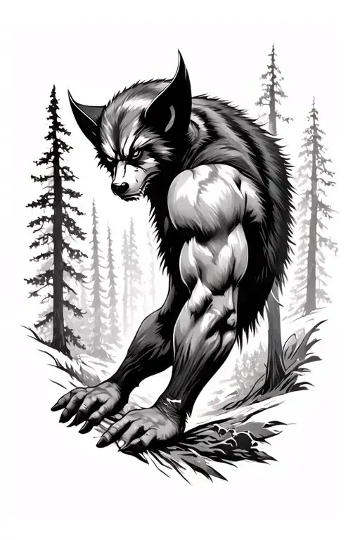 Wolverine Animal Forearm Tattoo With Forest Background