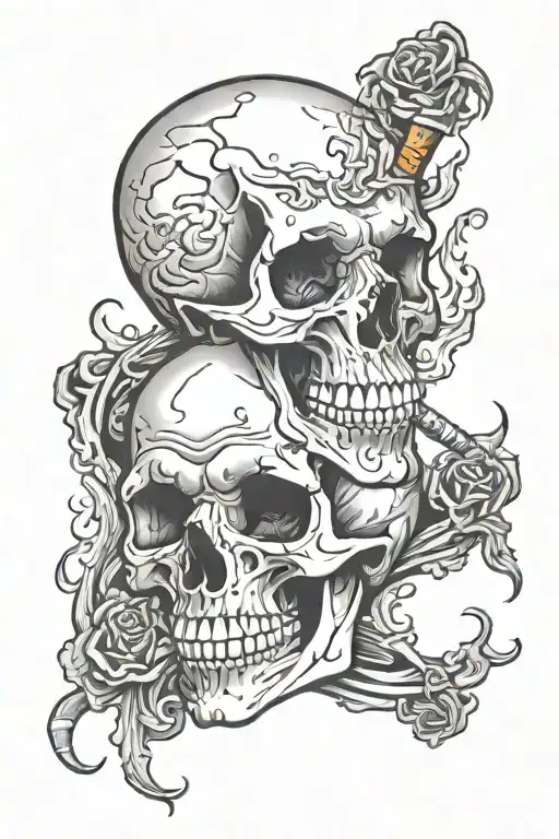 Skull Of A Skeleton With Burning Cigarette