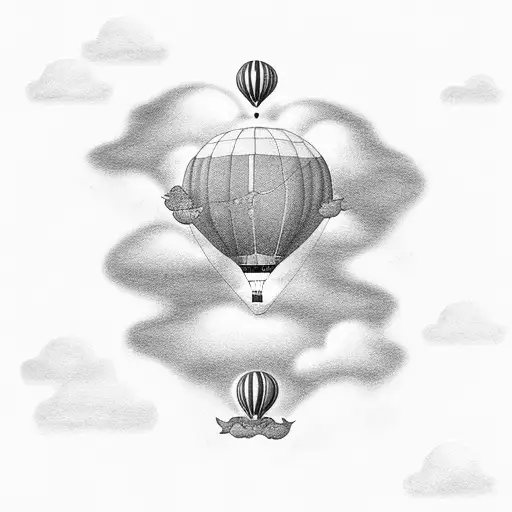 A Serene Ocean View From A Hot Air Balloon Floating Among The Clouds