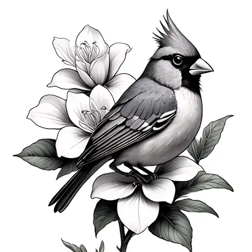 Cardinal Perched On Top Gardenia Flower