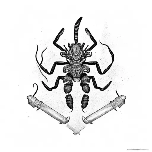 Create A Tattoo Design Featuring A Powerful Scorpion Surrounded By Gym Equipment
