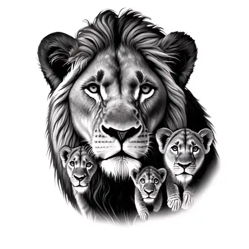 Realistic Mom Lion With 4 Cubs