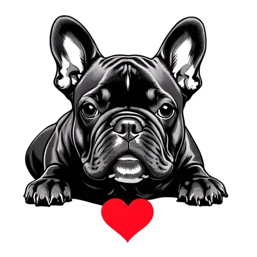 French Bulldog With Heart Fine Line