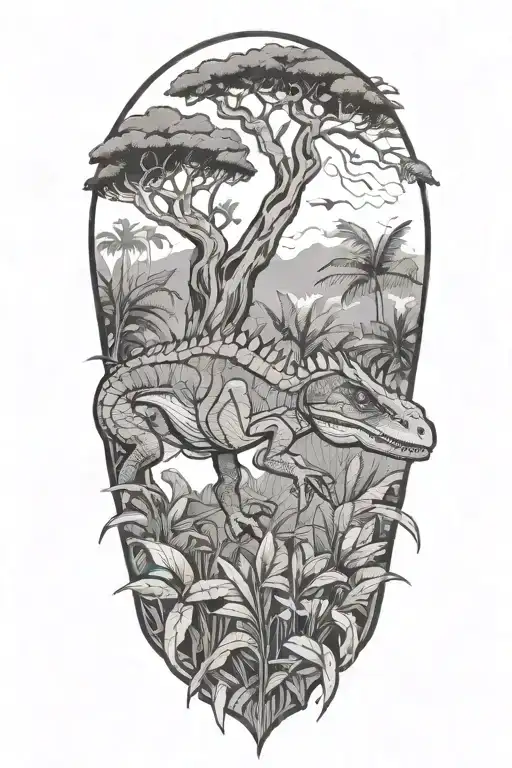 Velociraptor And Rainforest Trees