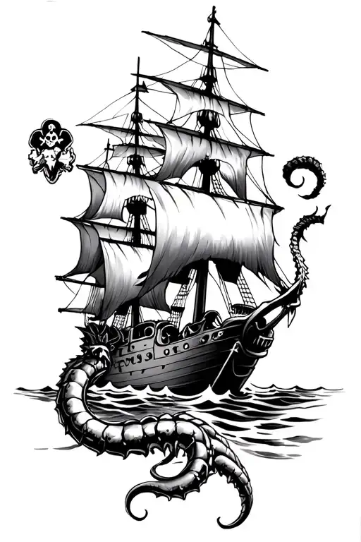 Angry Kracken Attacking Pirate Ship