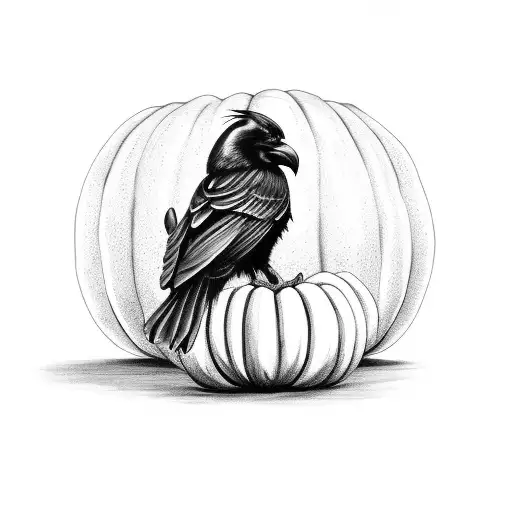 Crow Perched On A Halloween Pumpkin