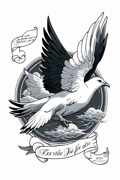 Dove And Clouds Surrounding With A Letter Around The Dove With A Date