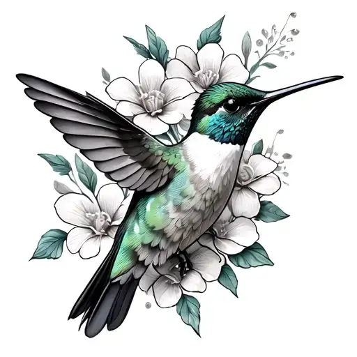 Hummingbird With Flowers And Honey Suckle