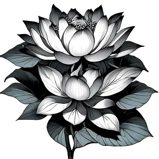 Lotus With Elephant Ear Plants Under