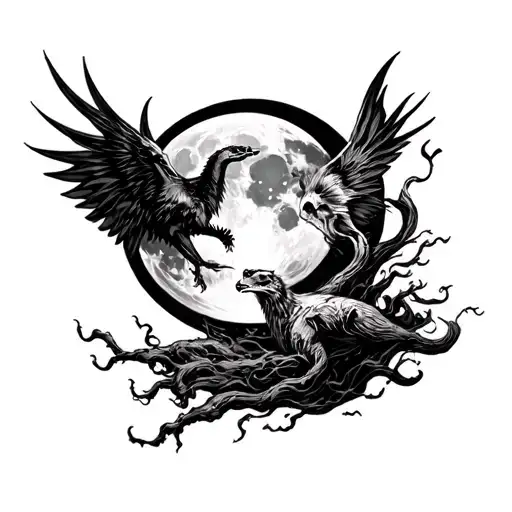 Moon Mixed With A Flying Animal And Death Imagery