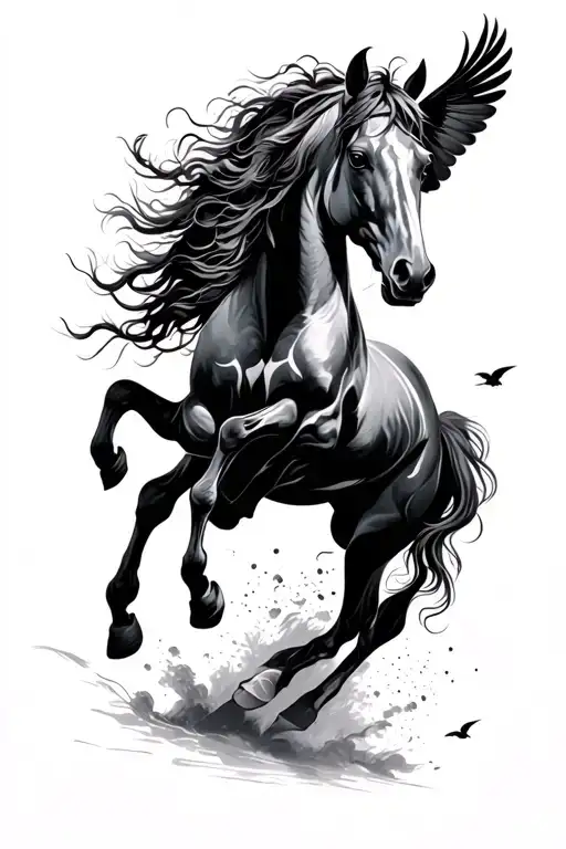 Running Horse With Bird Flying