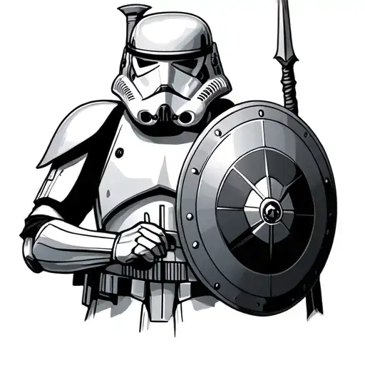 Stormtrooper Dressed Like A Spartan Soldier Holding A Shield And Spear
