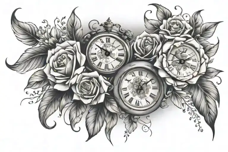 Floral Sleeve With A Clock