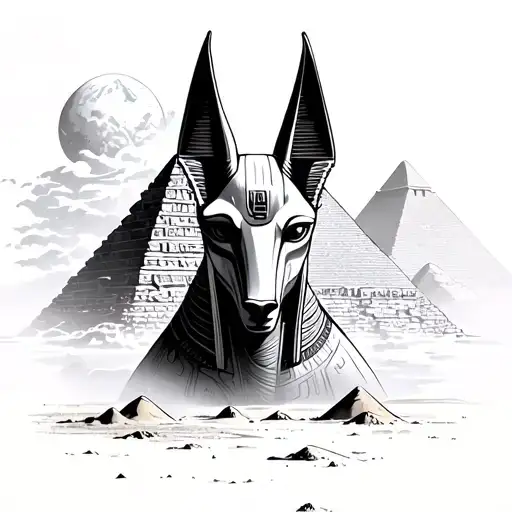 Egypt Of The Pyramid Cloud Planet Desert Anubis Against The Background Of The Pyramids