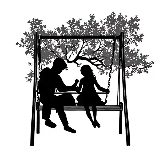 Boy And Girl Sitting On A Swing Set Of Tree