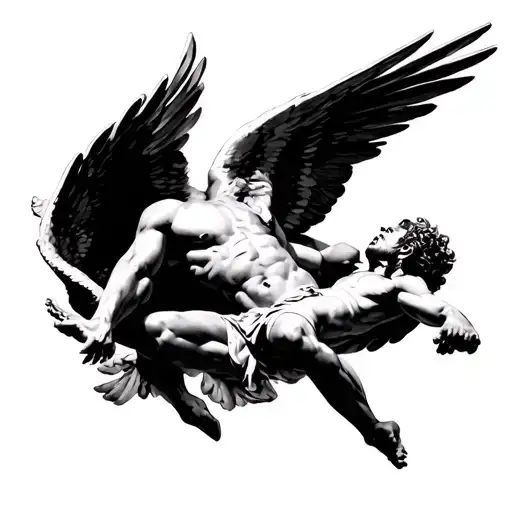 Icarus Falling In Great Detail Black And White